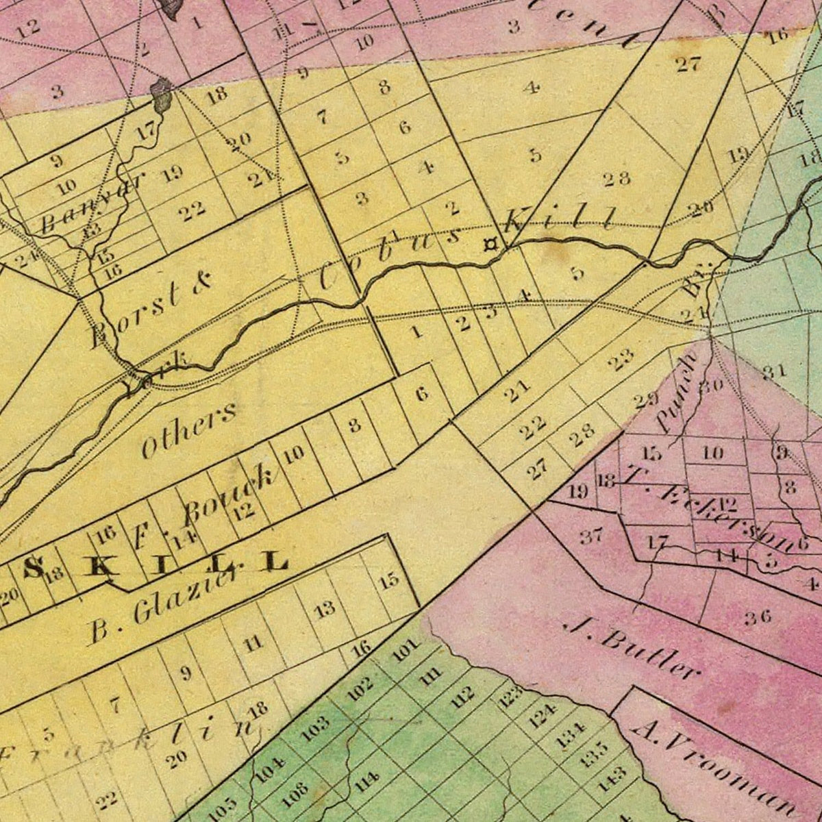 Restored historic details from the 1829 county map of Schoharie County, New York