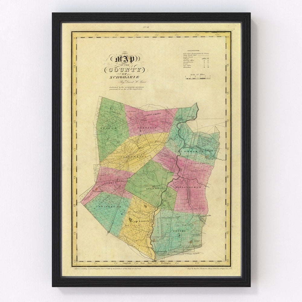 Schoharie County Vintage Map 1829