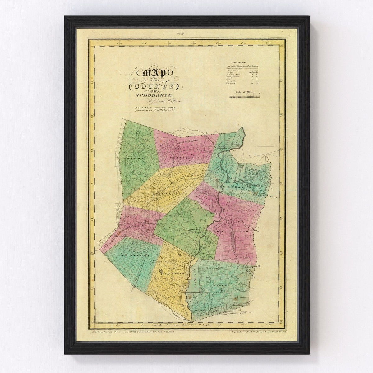 Schoharie County Vintage Map 1829