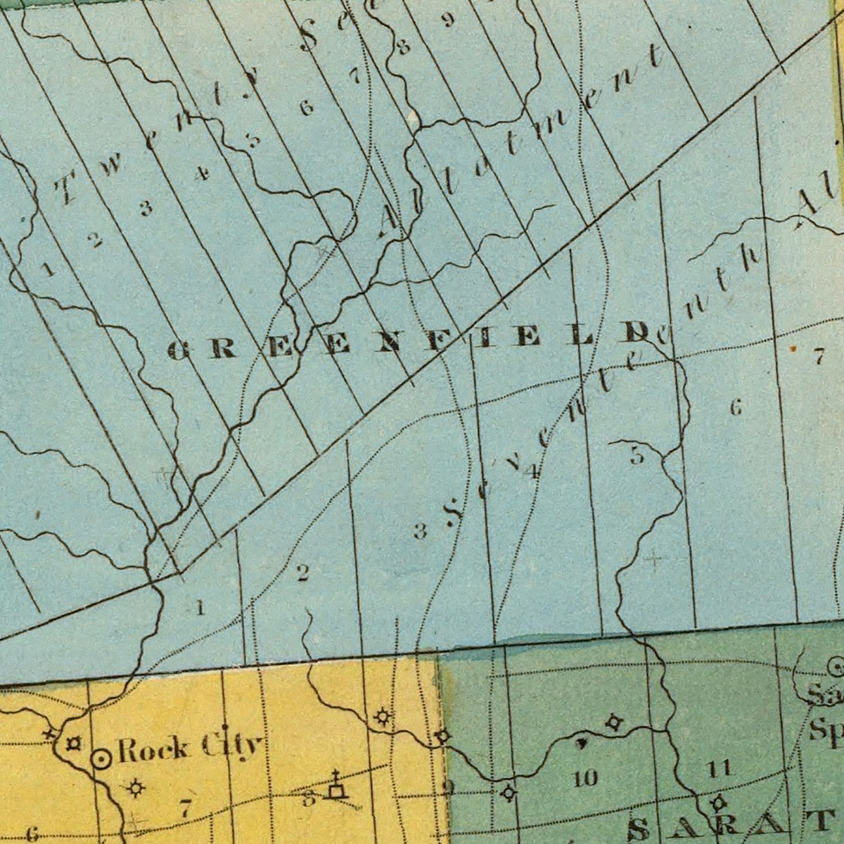 Restored historic details from the 1829 county map of Saratoga County, New York