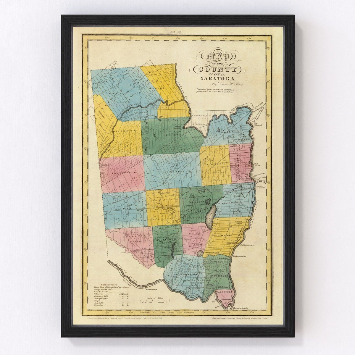 Saratoga County Vintage Map 1829