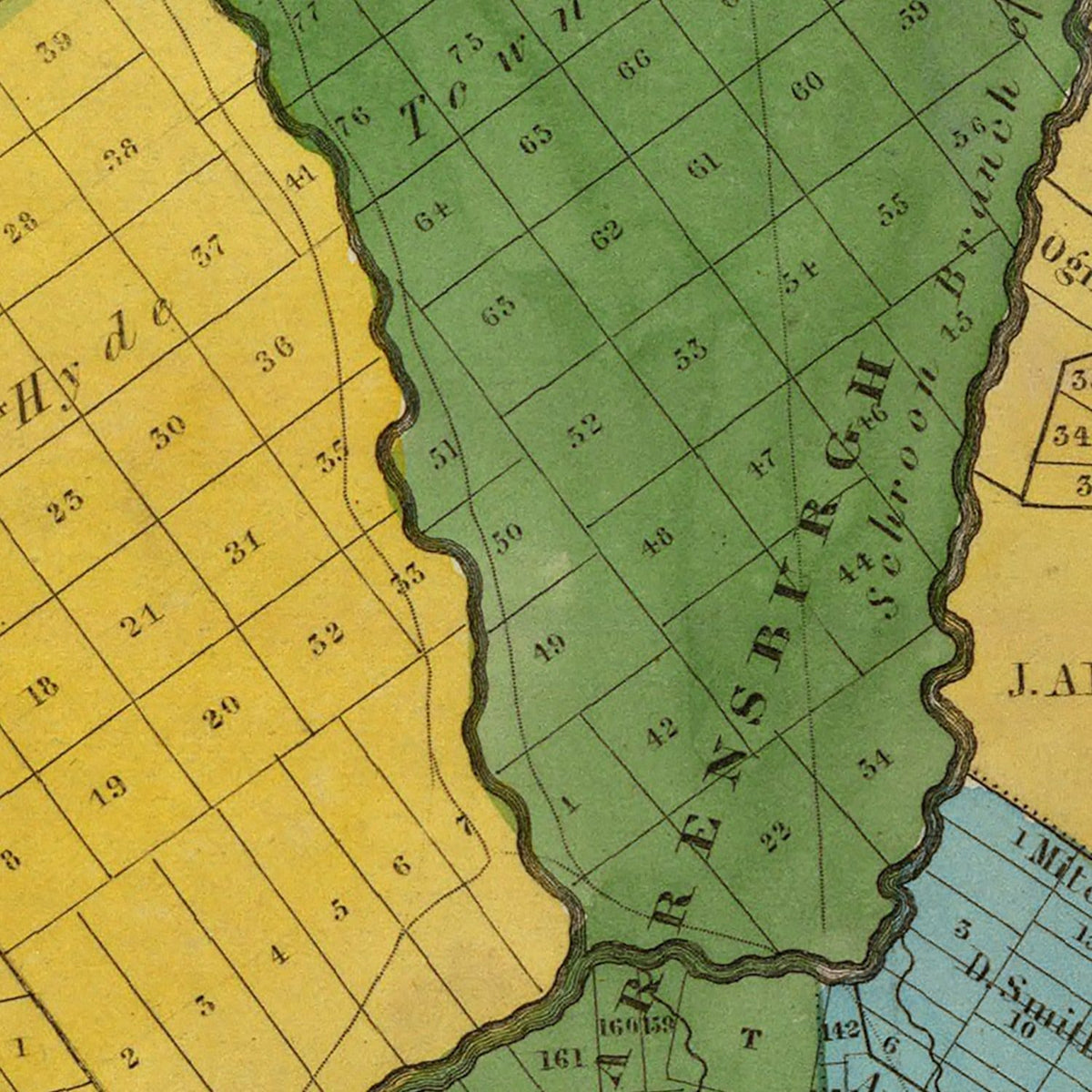 Restored historic details from the 1829 county map of Warren County, New York