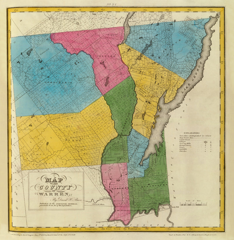 Size comparison using Vintage Map of Warren County, New York 1829