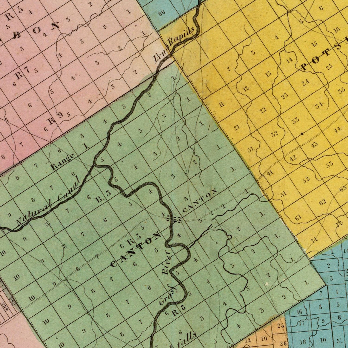Restored historic details from the 1829 county map of St. Lawrence County, New York