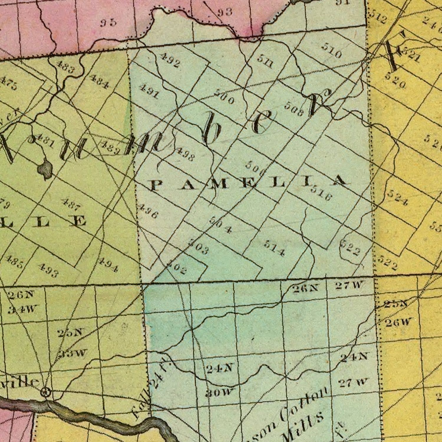 Restored historic details from the 1829 county map of Jefferson County, New York
