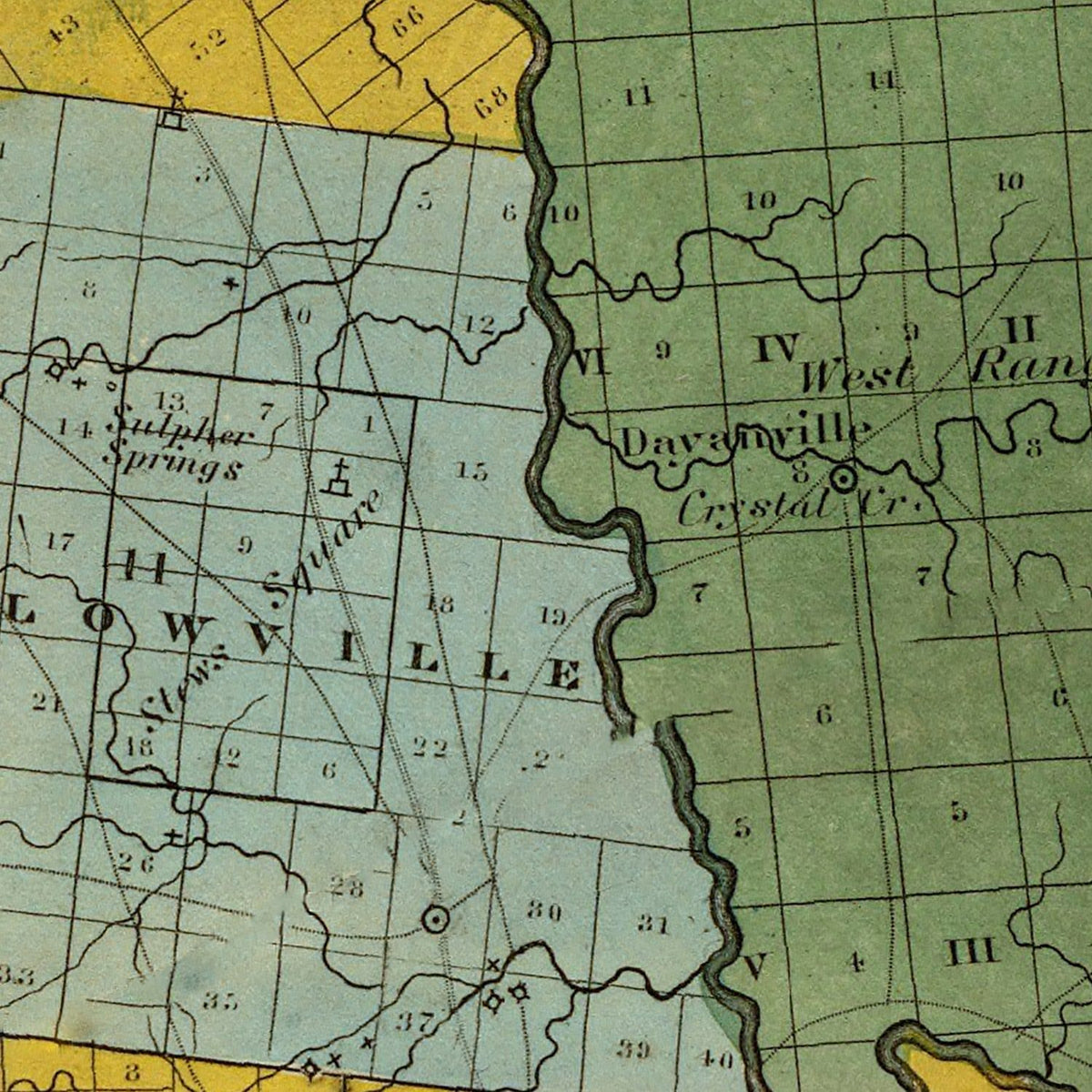 Restored historic details from the 1829 county map of Lewis County, New York