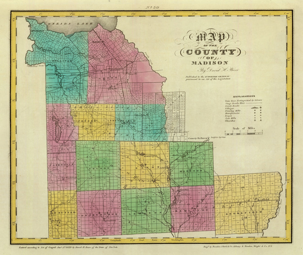 Vintage Map of Madison County, New York 1829 print style example