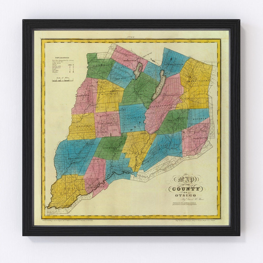 Otsego County Vintage Map 1829