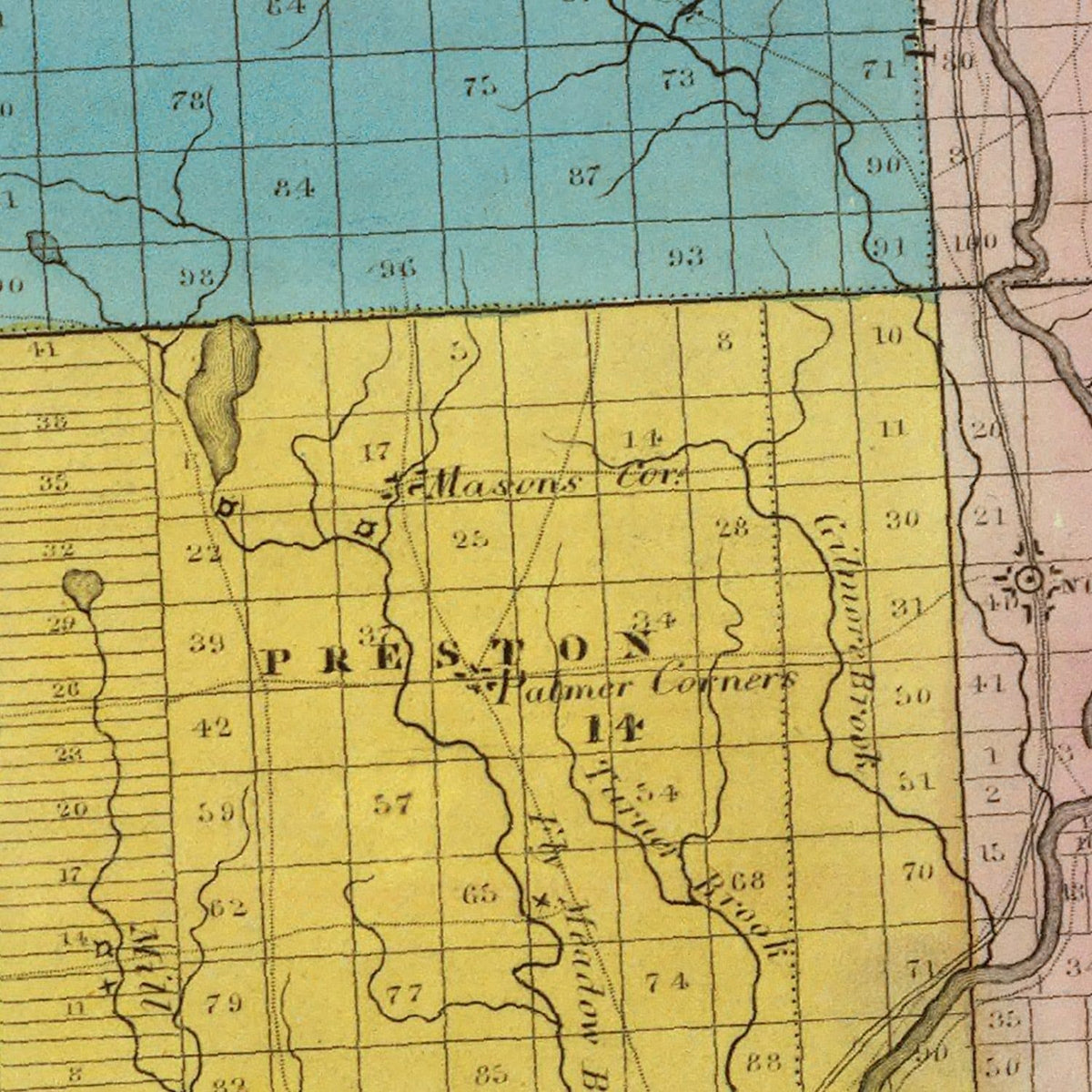 Restored historic details from the 1829 county map of Chenango County, New York