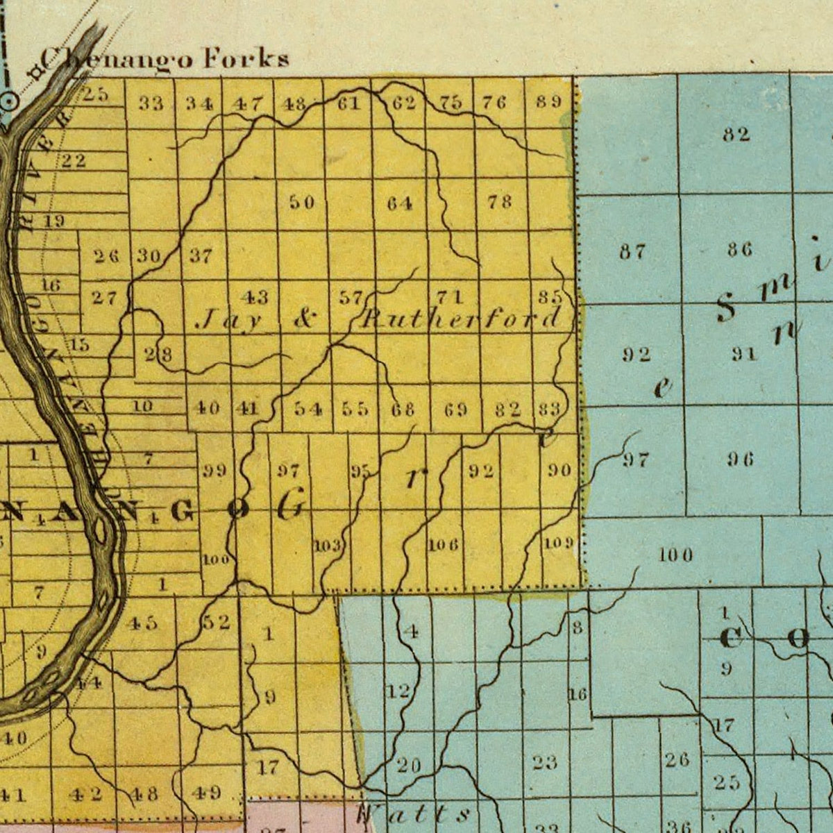 Restored historic details from the 1829 county map of Broome County, New York