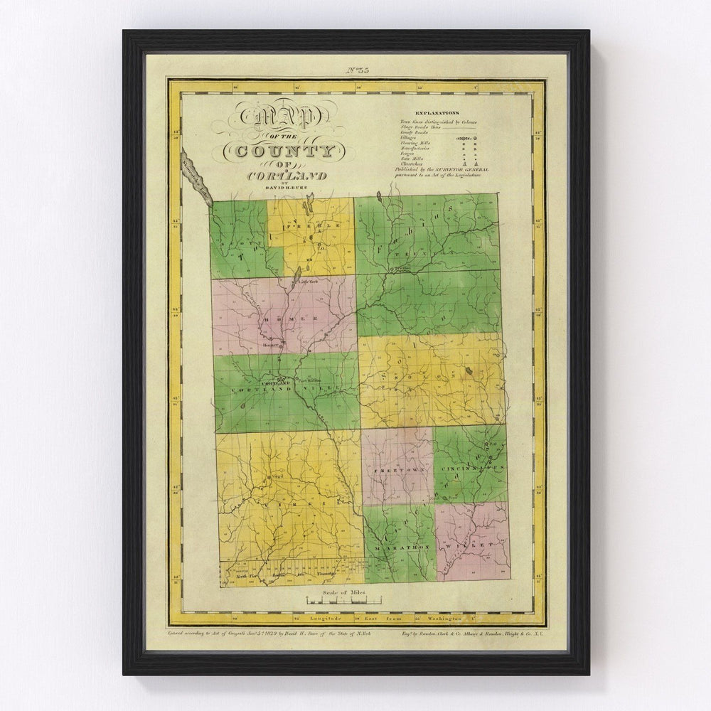 Cortland County Vintage Map 1829