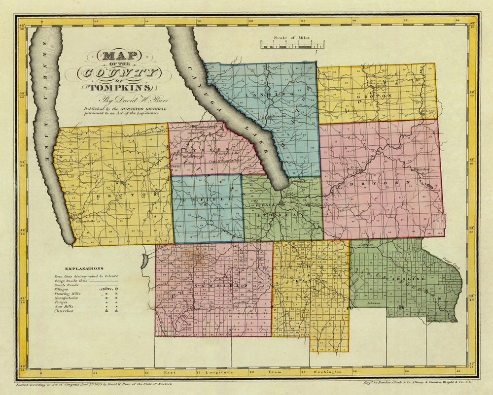 Vintage Map of Tompkins County, New York 1829 print style example
