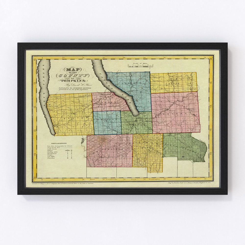 Tompkins County Vintage Map 1829