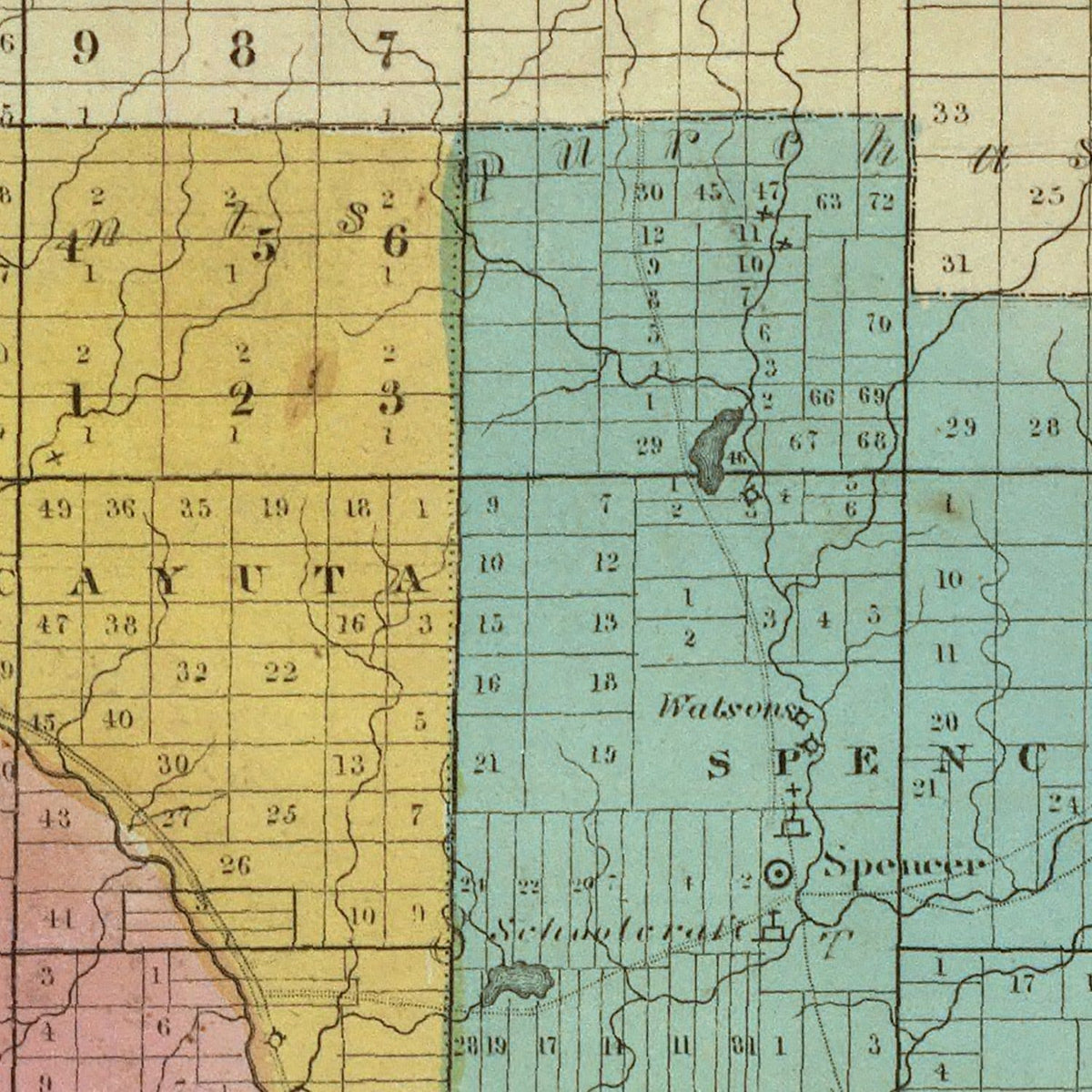 Restored historic details from the 1829 county map of Tioga County, New York