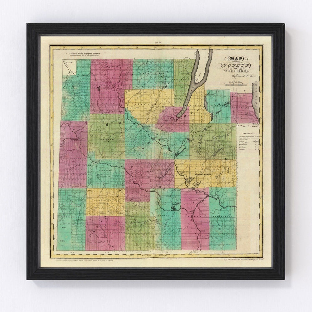 Steuben County Vintage Map 1829