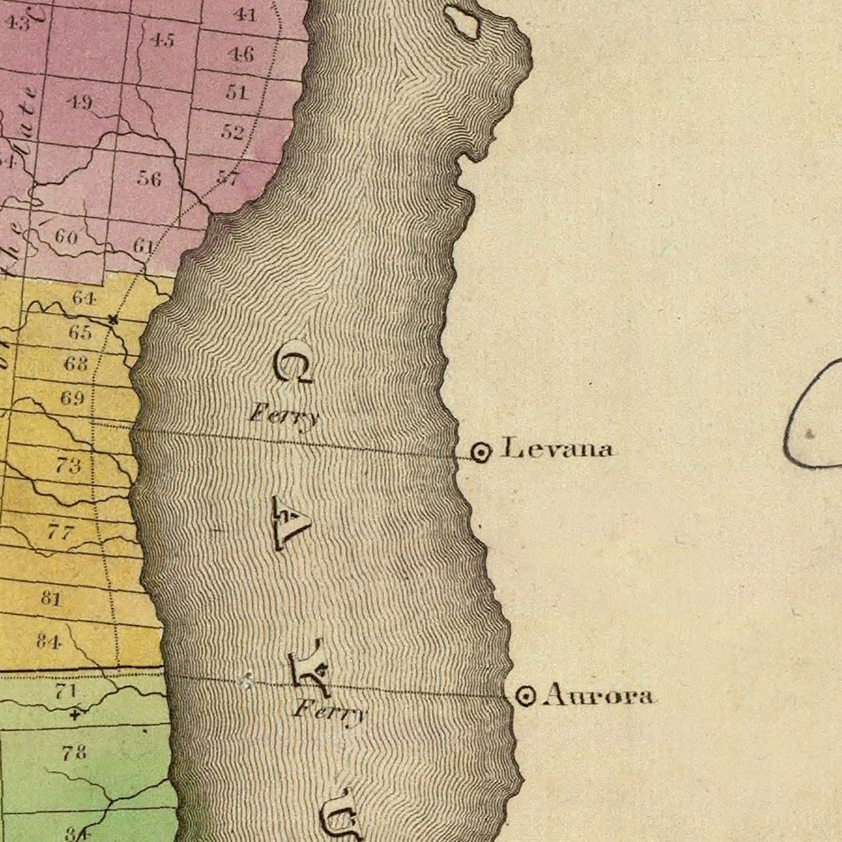 Restored historic details from the 1829 county map of Seneca County, New York