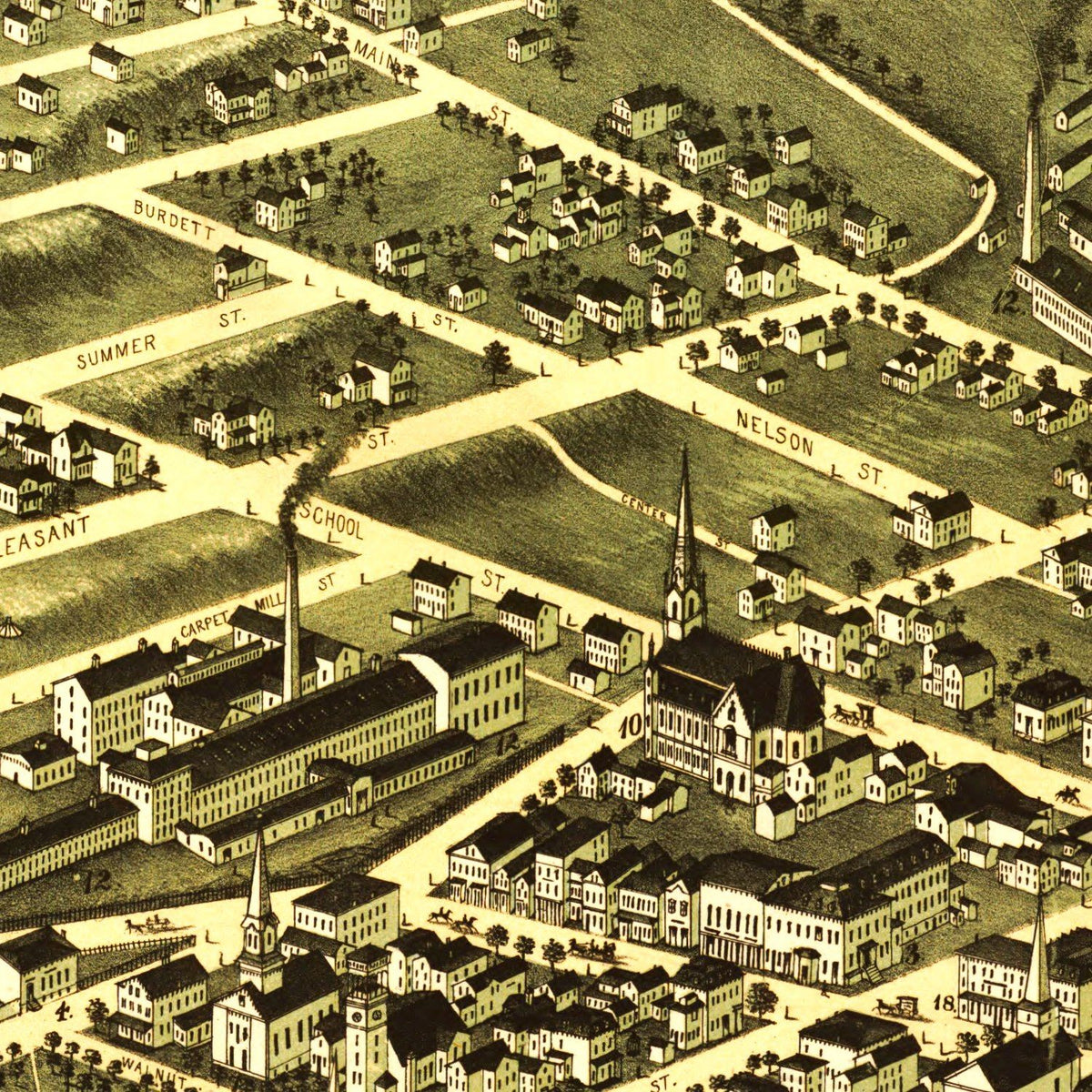 Restored historic details from the 1876 city map of Clinton, Massachusetts