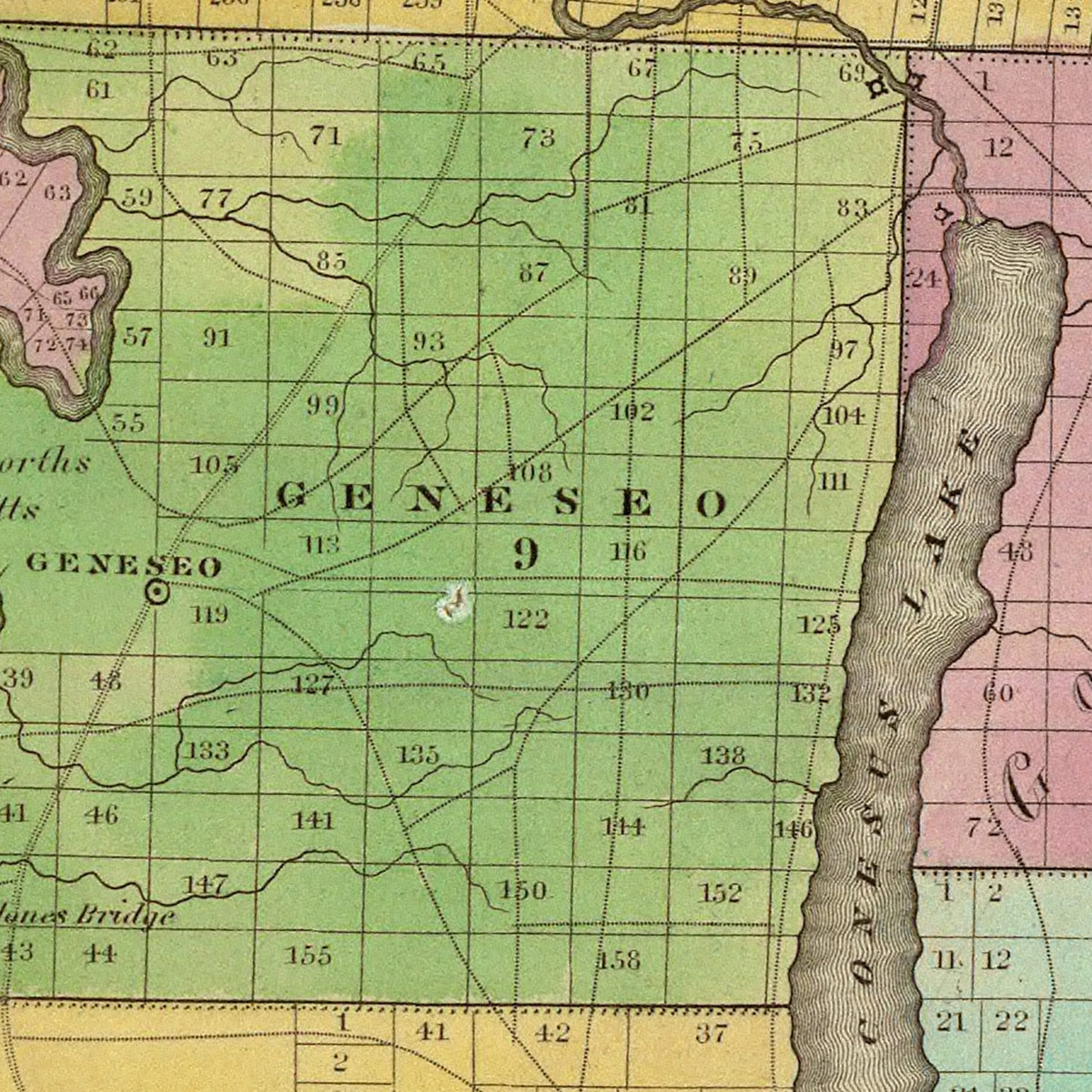 Restored historic details from the 1829 county map of Livingston County, New York