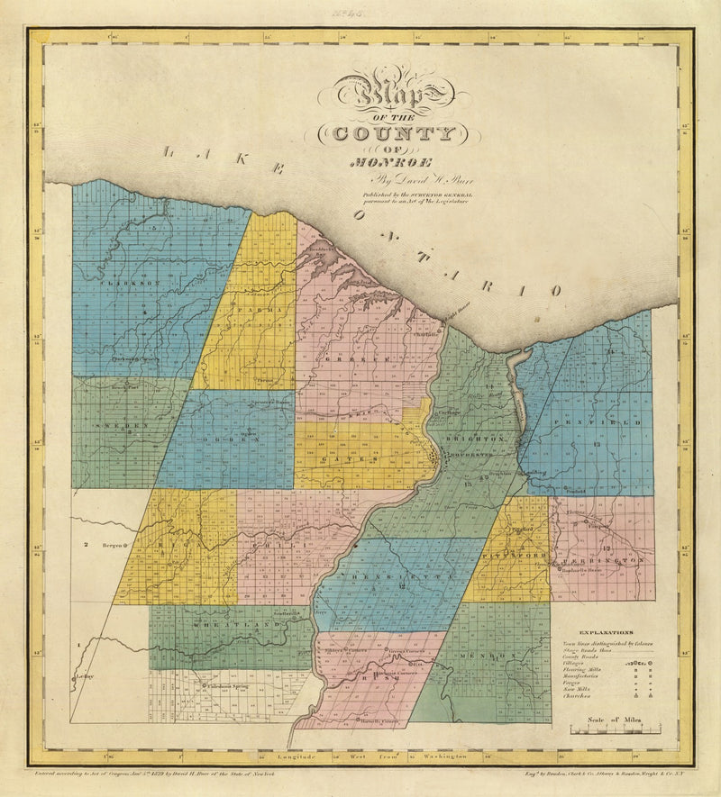 Size comparison using Vintage Map of Monroe County, New York 1829
