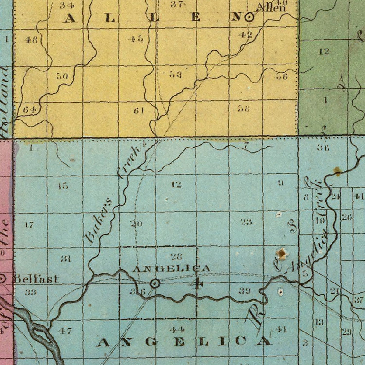Restored historic details from the 1829 county map of Allegany County, New York