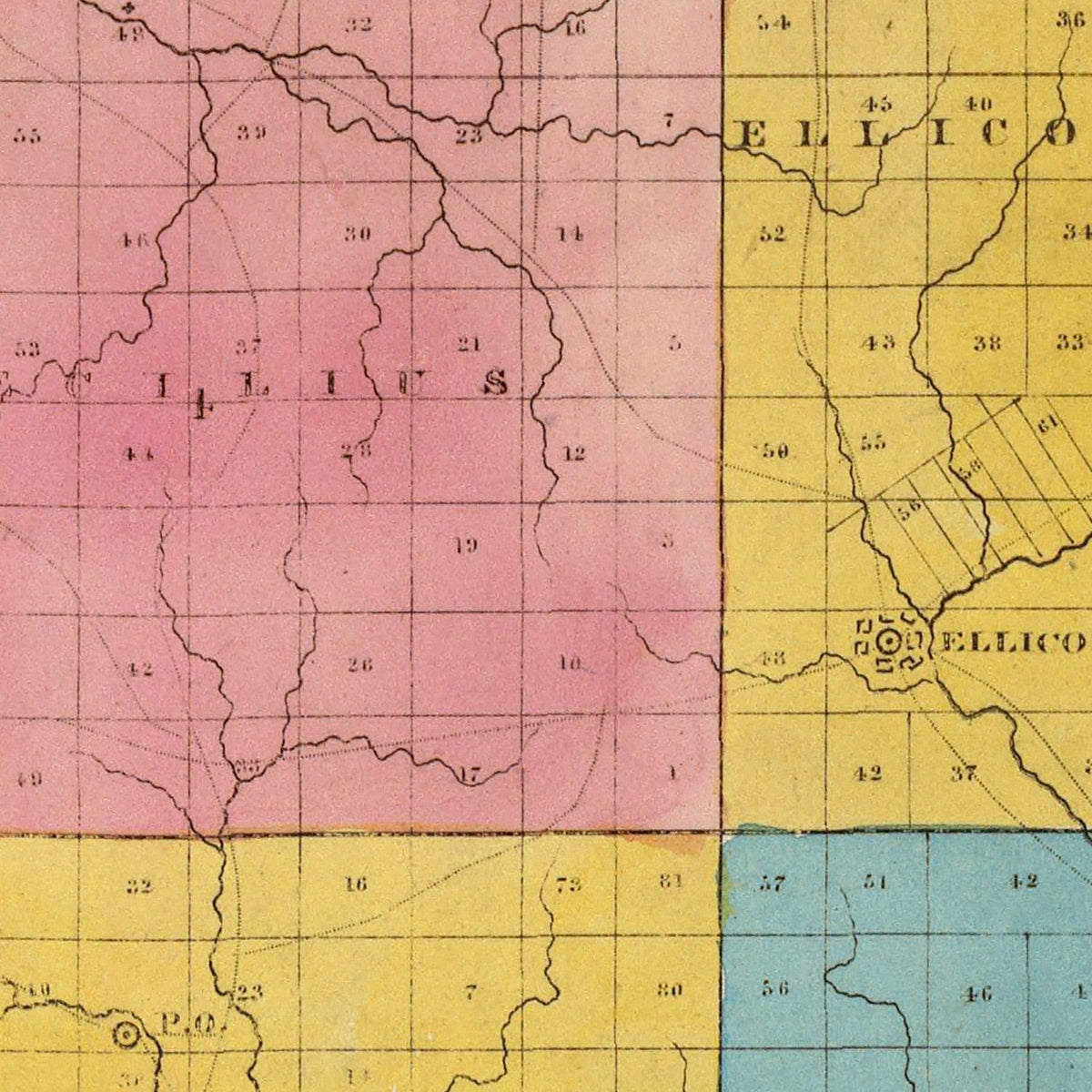 Restored historic details from the 1829 county map of Cattaraugus County, New York