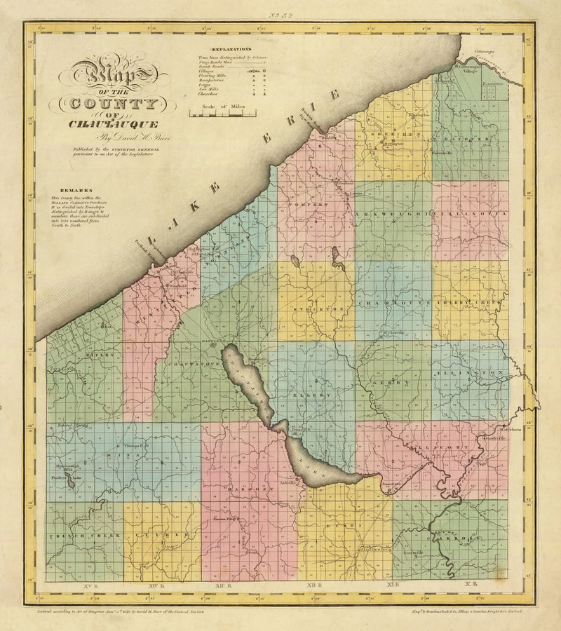 Size comparison using Vintage Map of Chautauqua County, New York 1829