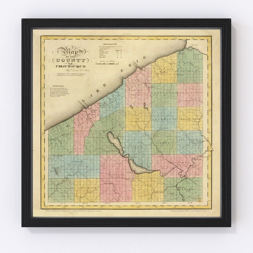 Chautauqua County Vintage Map 1829