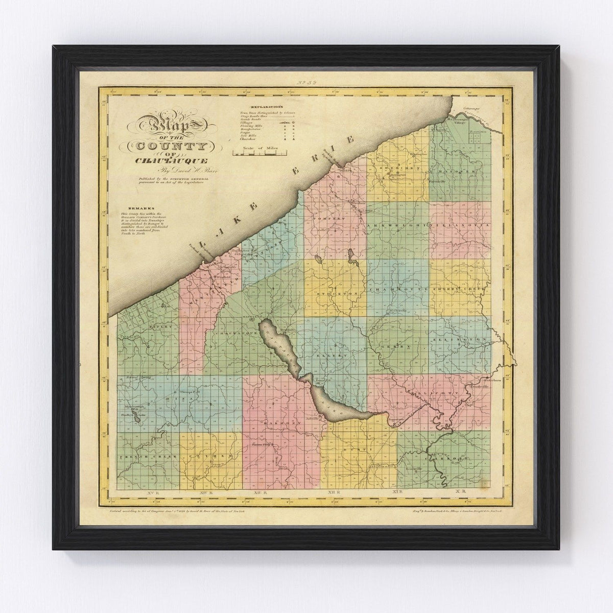 Chautauqua County Vintage Map 1829