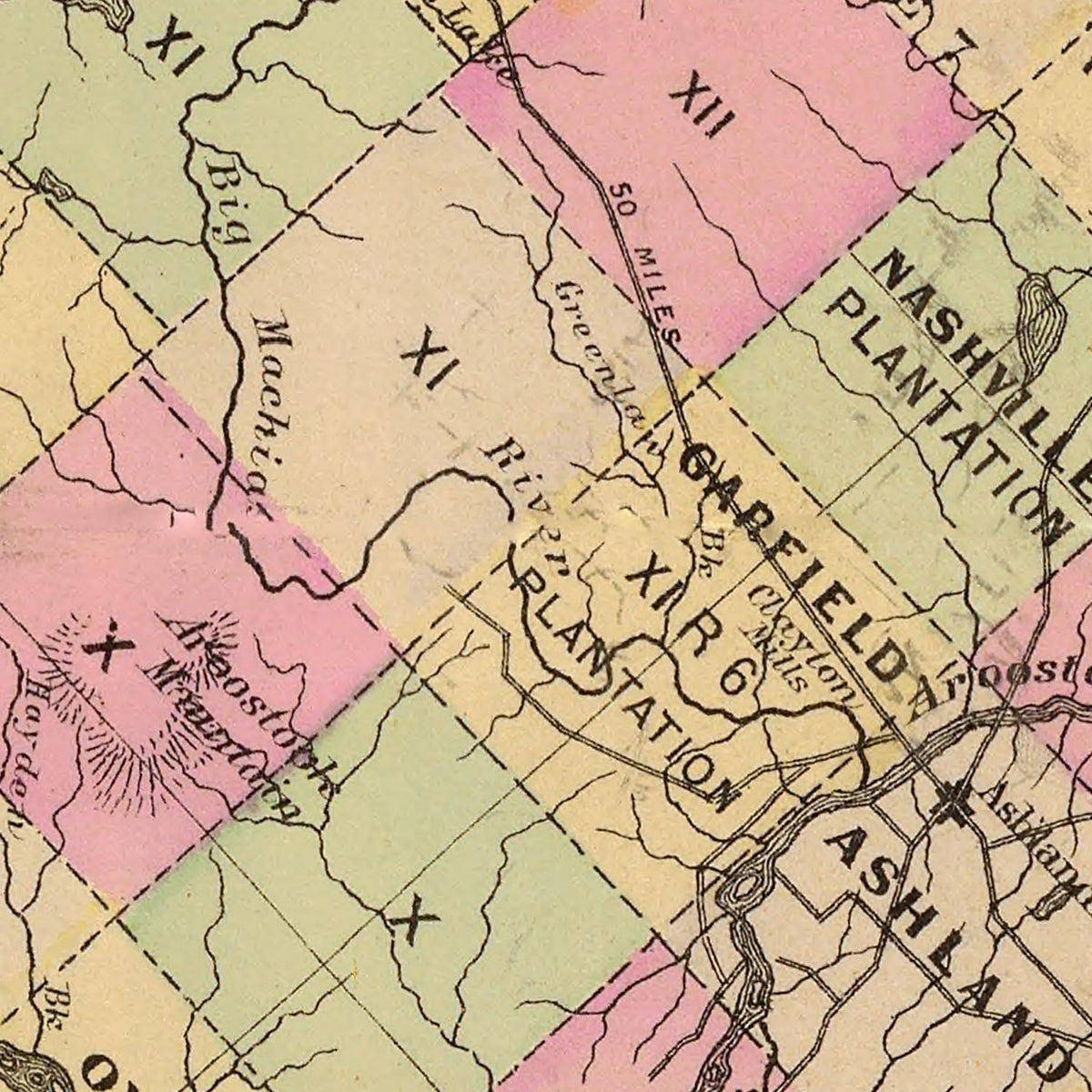 Restored historic details from the 1885 county map of Aroostook County, Maine