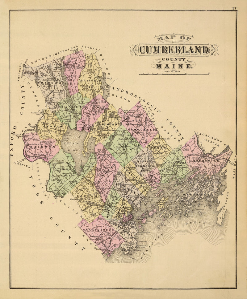 Size comparison using Vintage Map of Cumberland County, Maine 1885