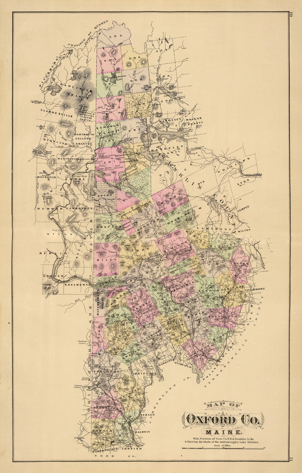 Vintage Map of Oxford County, Maine 1885 print style example