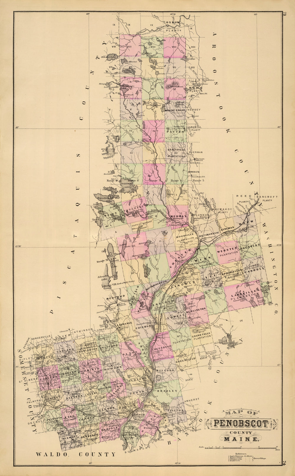 Vintage Map of Penobscot County, Maine 1885 print style example