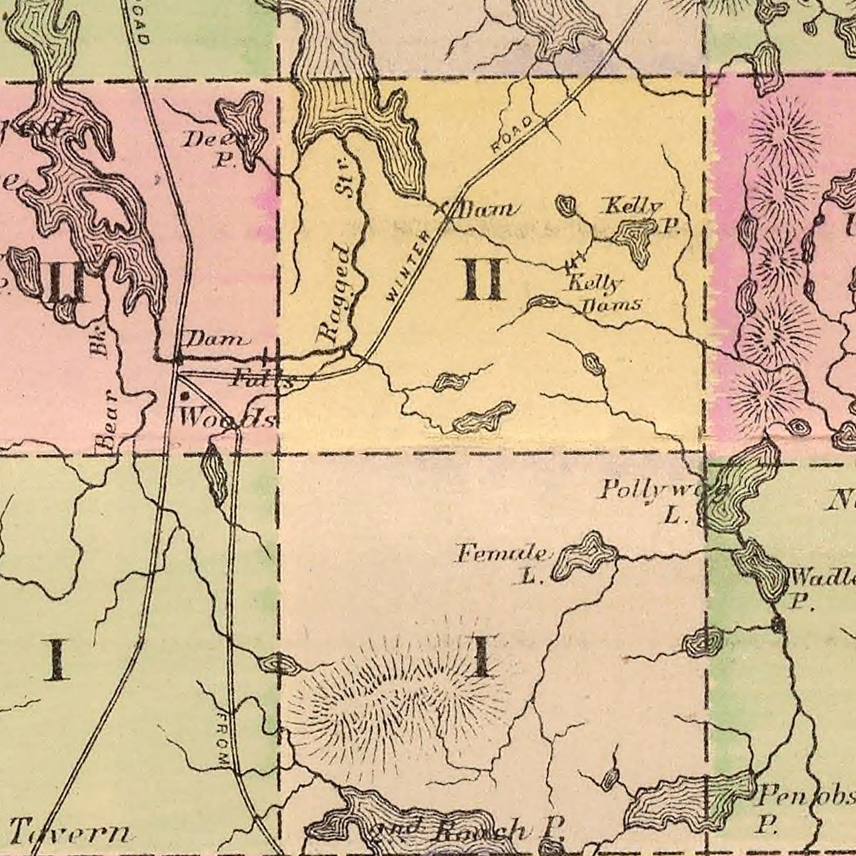 Restored historic details from the 1885 county map of Piscataquis County, Maine