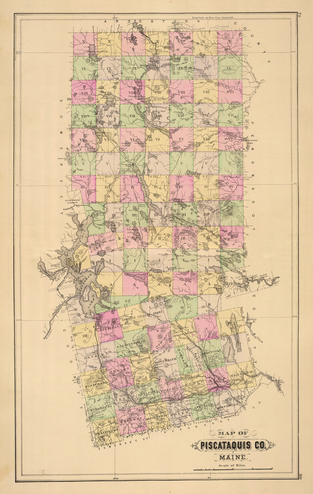 Vintage Map of Piscataquis County, Maine 1885 print style example