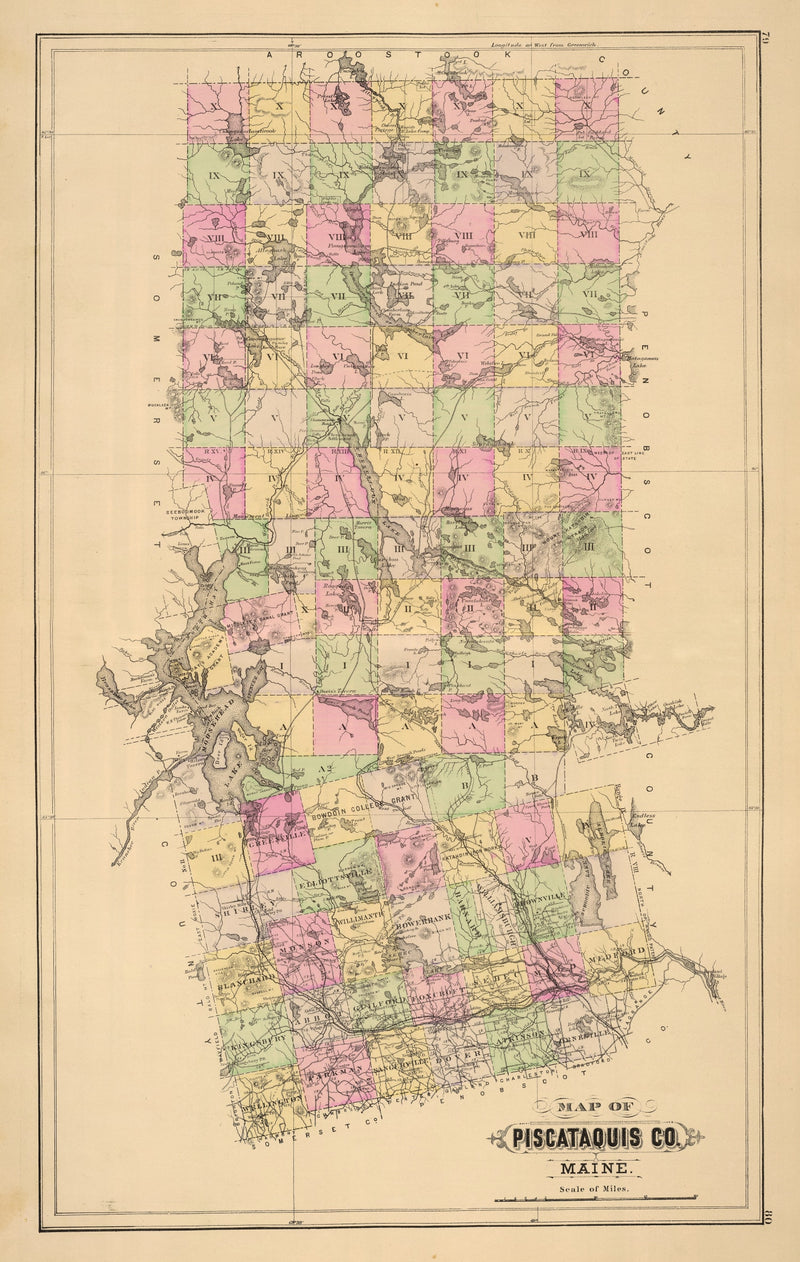 Size comparison using Vintage Map of Piscataquis County, Maine 1885