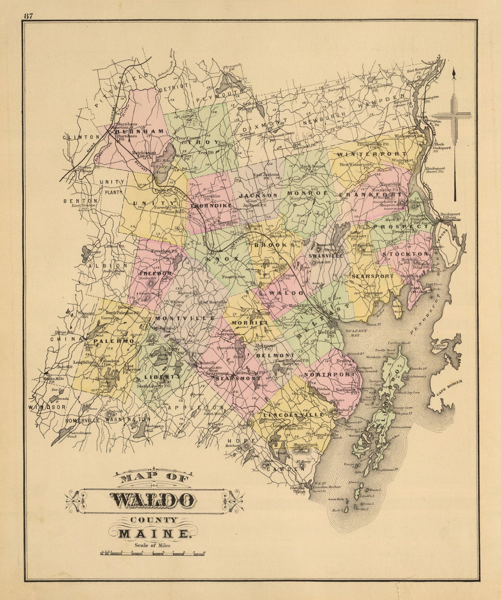 Vintage Map of Waldo County, Maine 1885 print style example