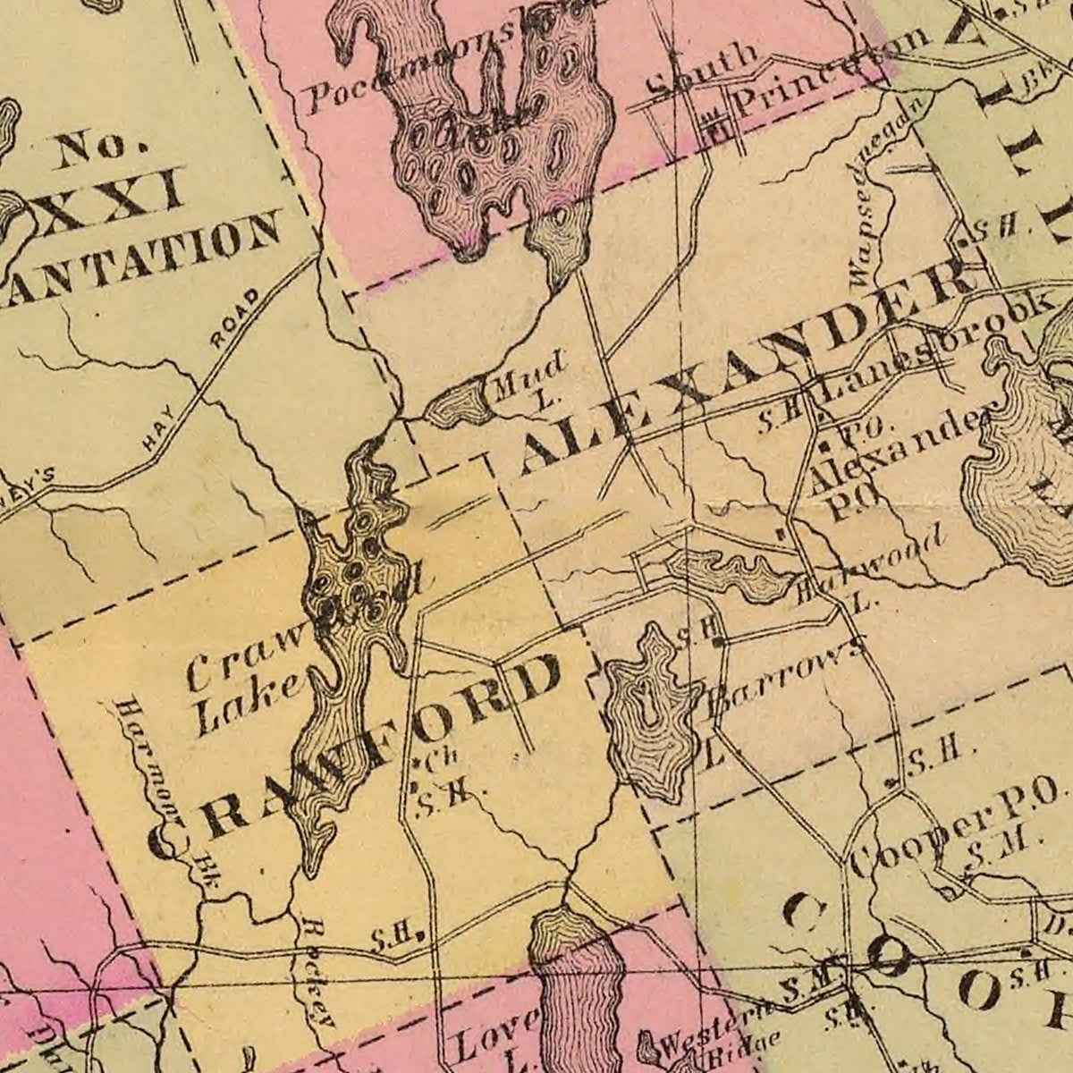 Restored historic details from the 1885 county map of Washington County, Maine