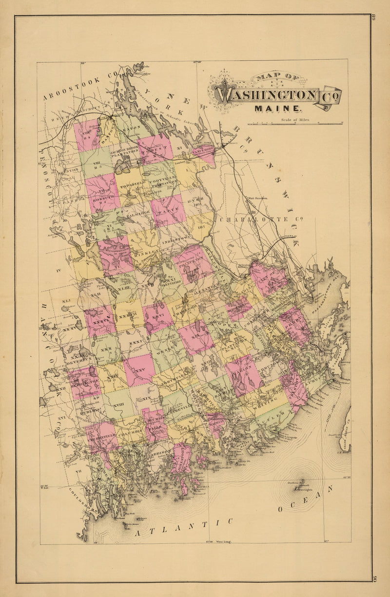Size comparison using Vintage Map of Washington County, Maine 1885