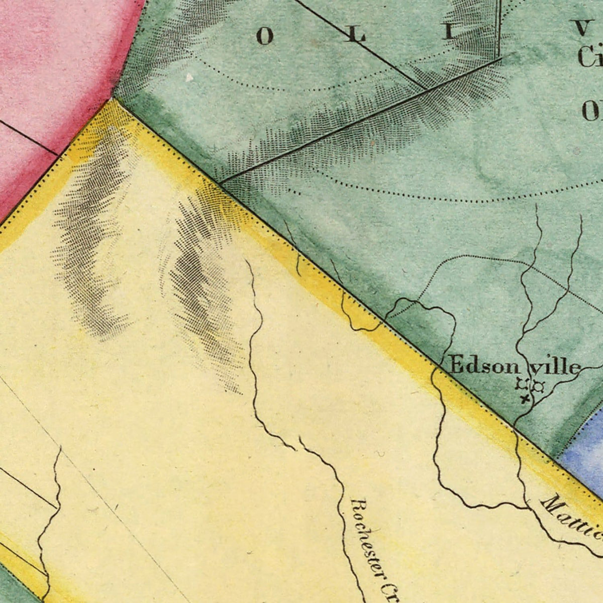 Restored historic details from the 1840 county map of Ulster County, New York
