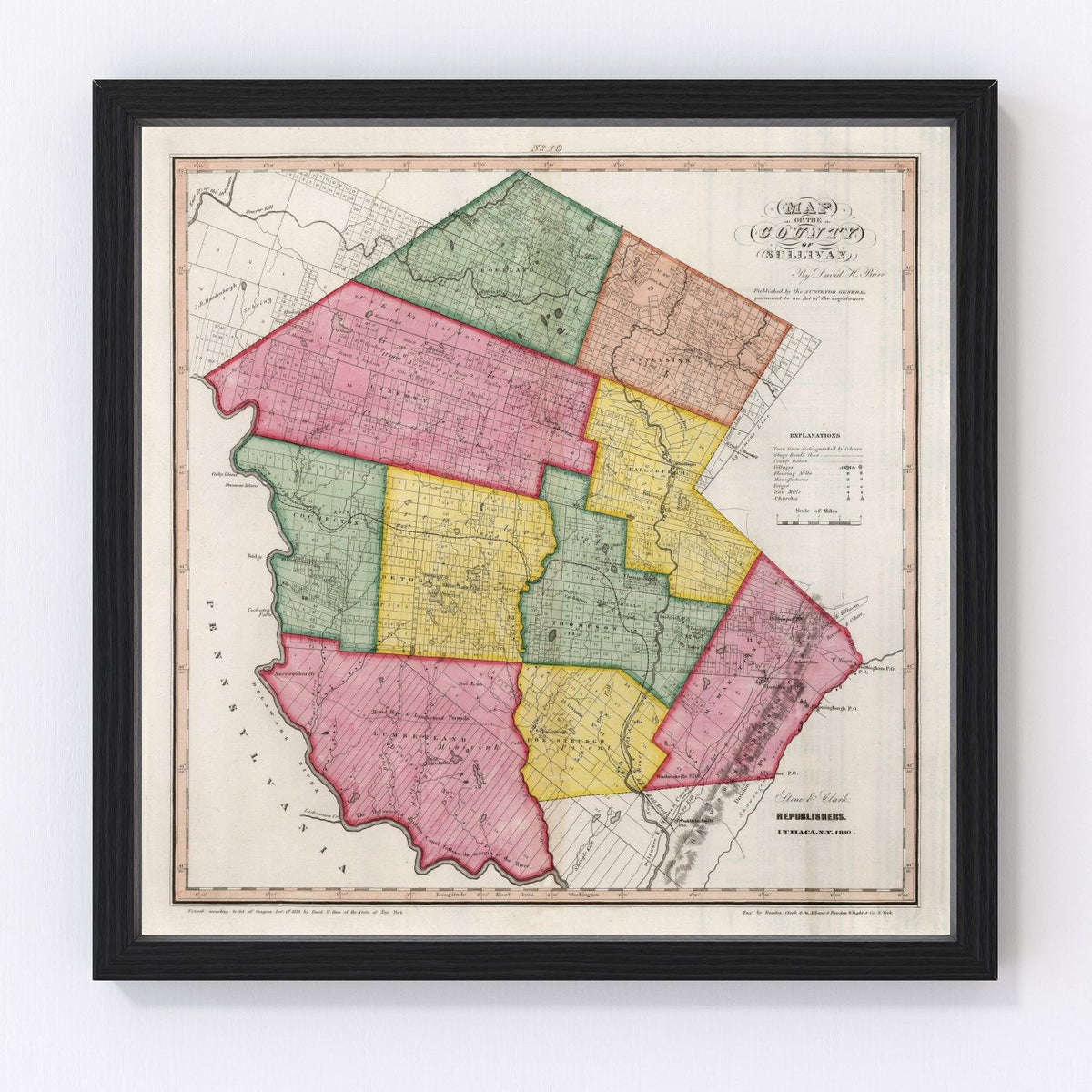 Sullivan County Vintage Map 1840