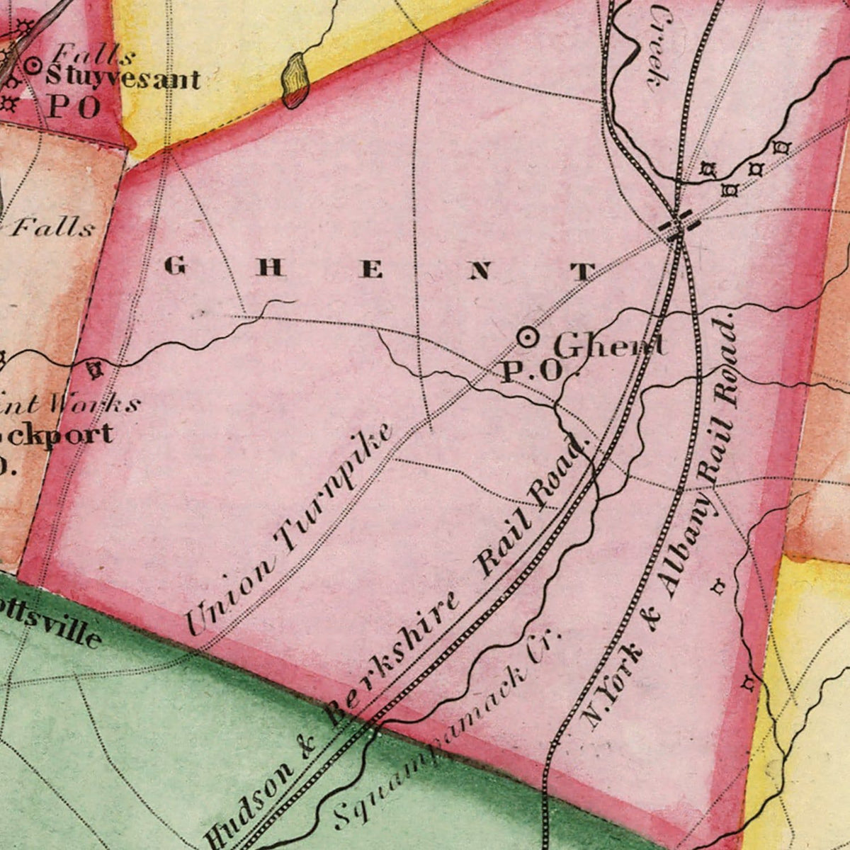 Restored historic details from the 1839 county map of Columbia County, New York