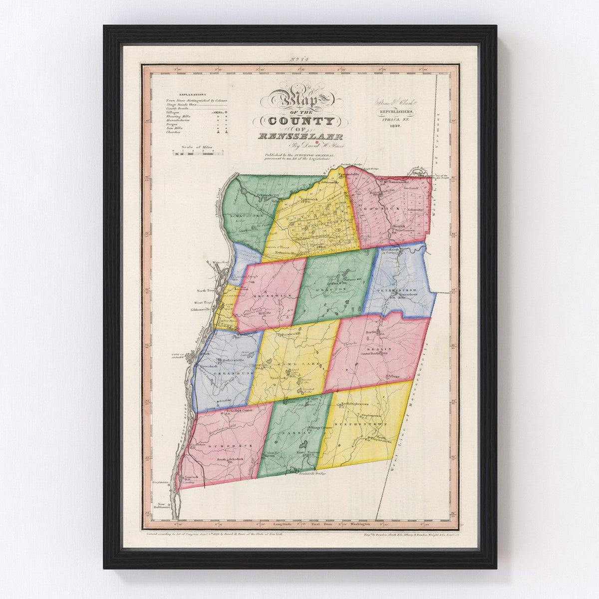 Rensselaer County Vintage Map 1839