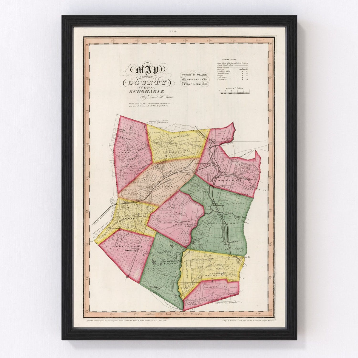 Schoharie County Vintage Map 1839