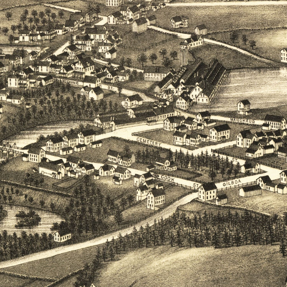 Restored historic details from the 1886 city map of East Douglas, Massachusetts