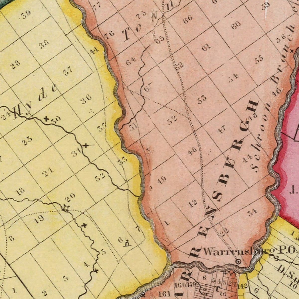 Restored historic details from the 1840 county map of Warren County, New York