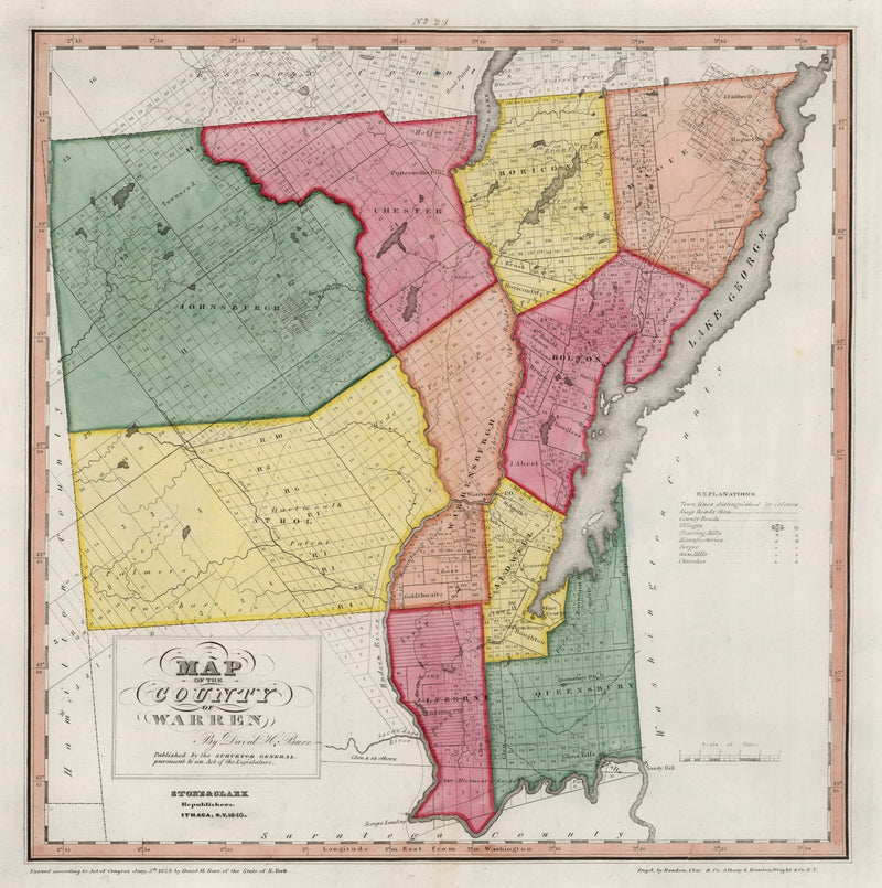 Size comparison using Vintage Map of Warren County, New York 1840