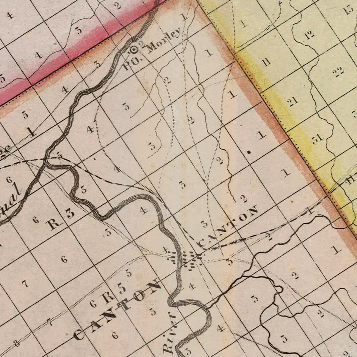 Restored historic details from the 1840 county map of St. Lawrence County, New York