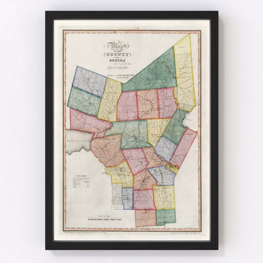 Oneida County Vintage Map 1840