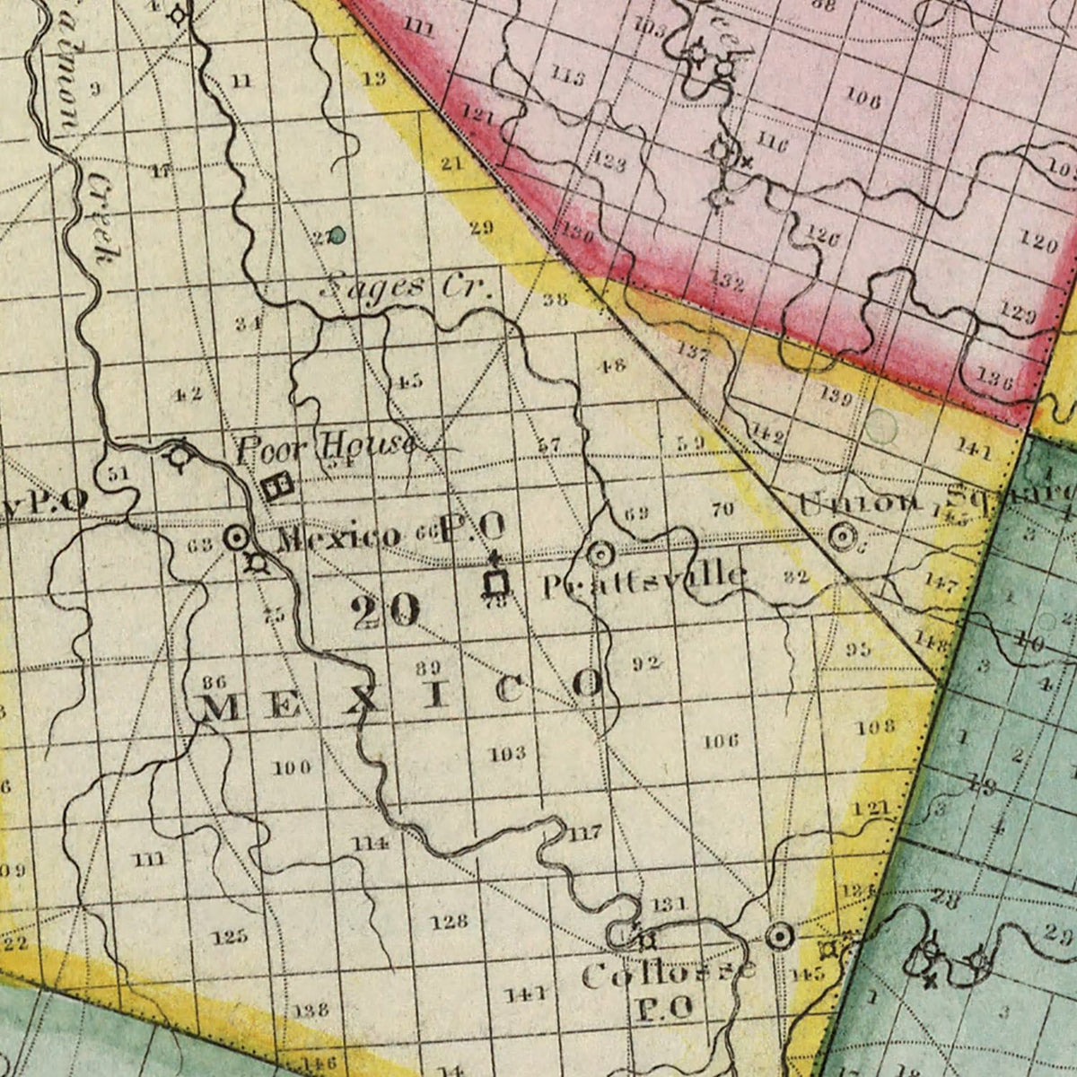 Restored historic details from the 1840 county map of Oswego County, New York
