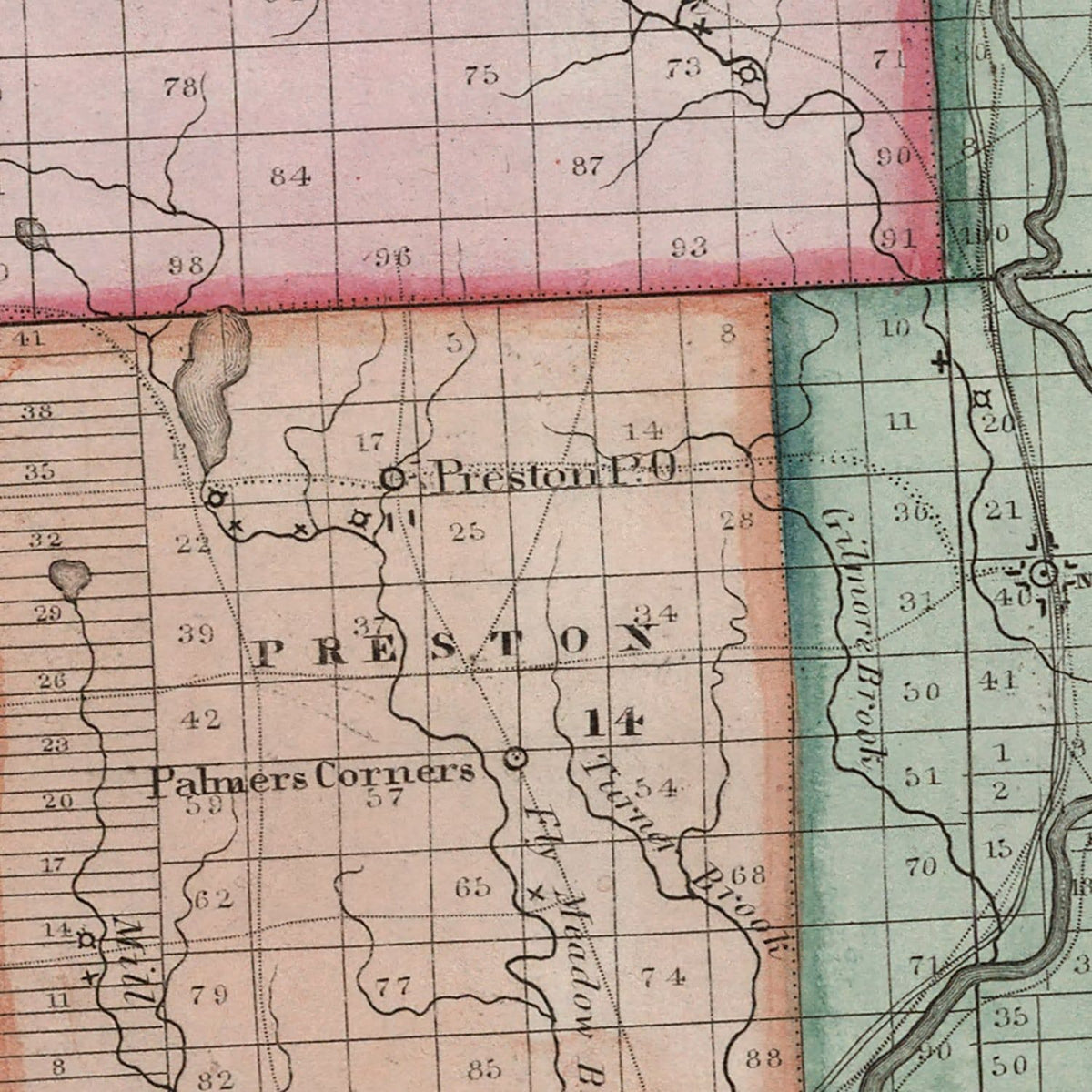 Restored historic details from the 1840 county map of Chenango County, New York